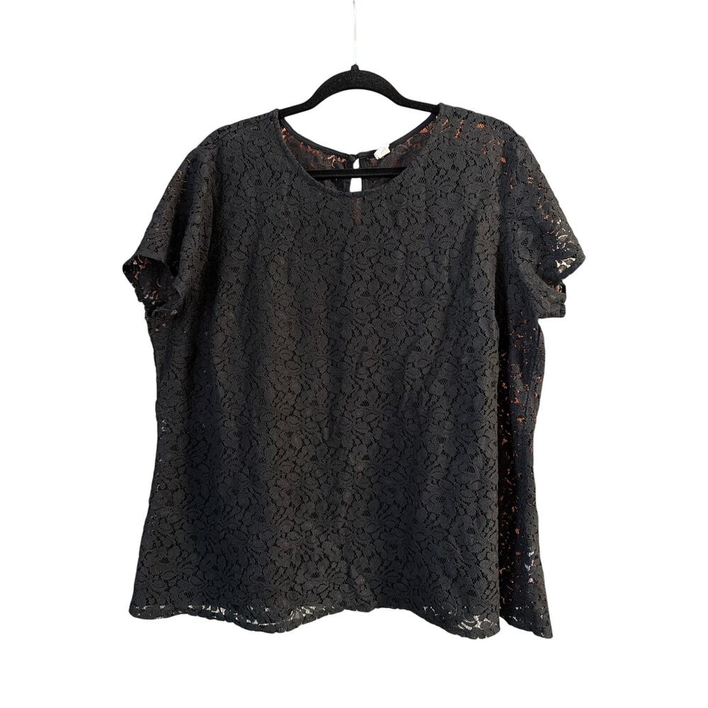 Old Navy Women's Plus Size Black Floral Lace Overlay Top Size XXL